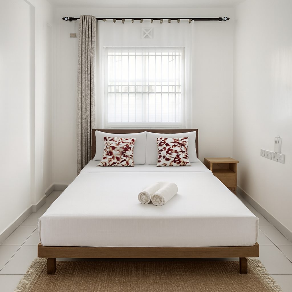 Plain bedroom before and after enhancement, showing the difference between a weak and a strong listing photo
