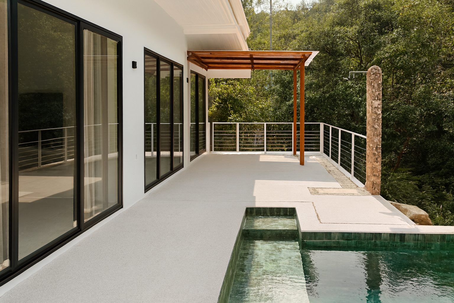 Terrace and pool of a short-term rental, before and after ProLister enhancement